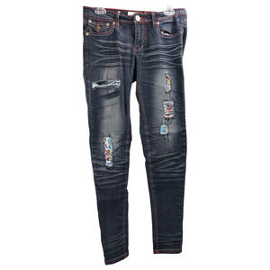 RAW BLUE Junior's Black Distressed Graphic Stretch Skinny Denim Jeans Size 5/6